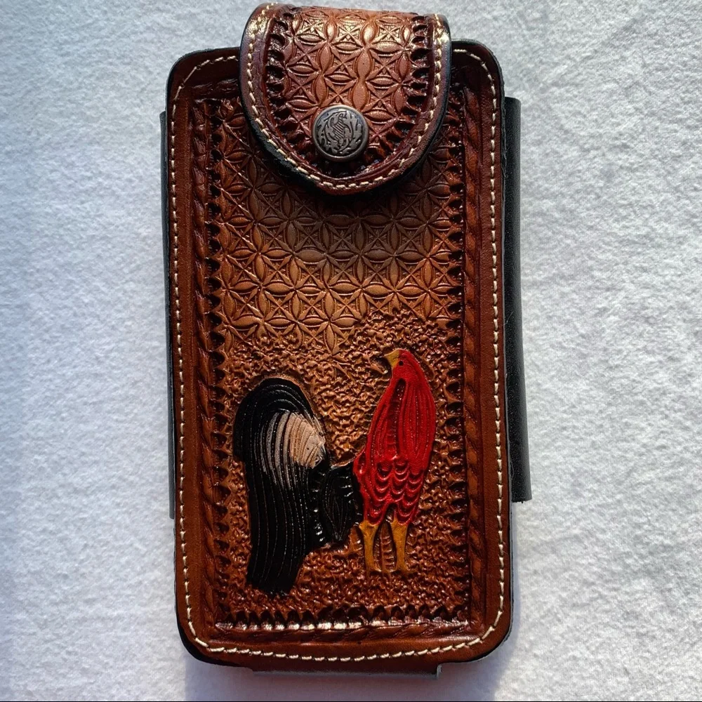WESTERN LEATHER CELL PHONE CASE, FUNDA VAQUERA DE CUERO‎ COWBOY RODEO PHONE CASE